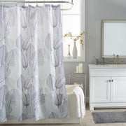 GREY LEAVES SHOWER CURTAIN FABRIC WHT/GRY 180 X 180cm 120 GSM